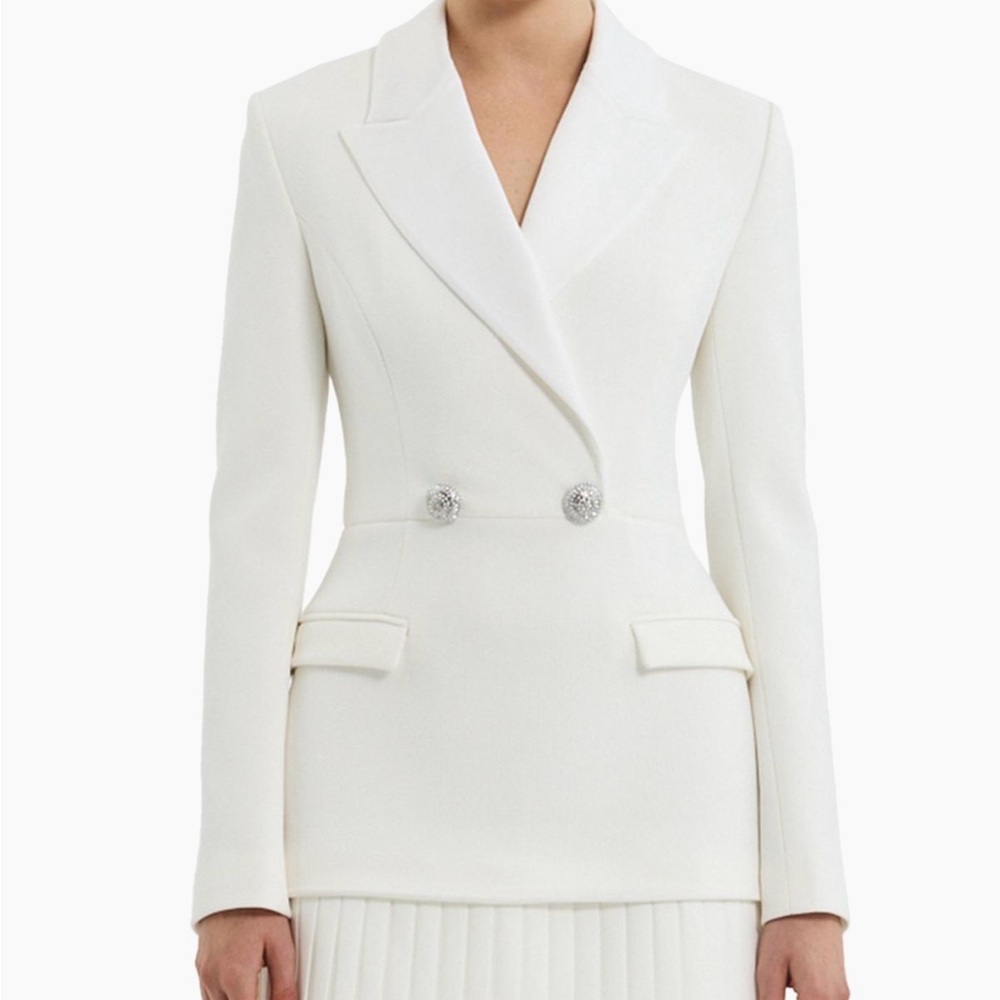Rebecca Vallance White Double-Breasted Mini Dress Blazer